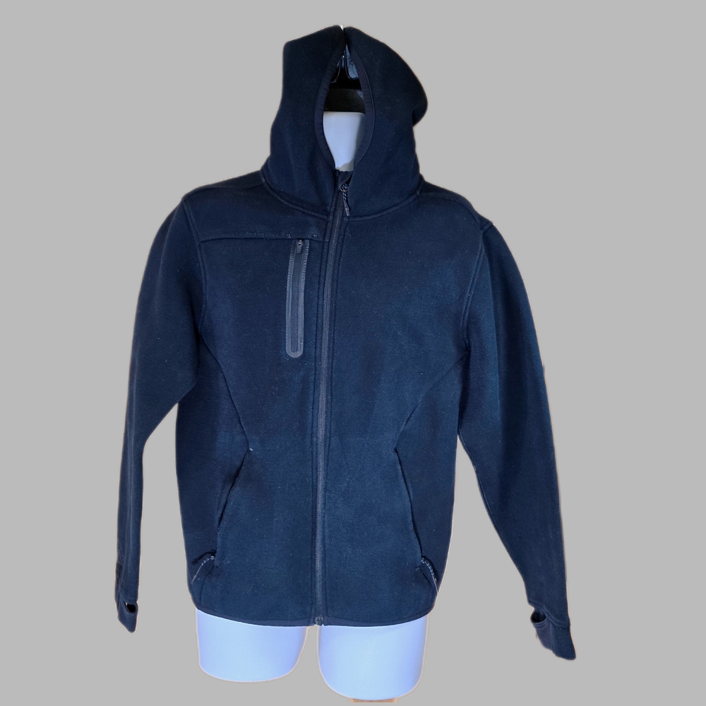 Black Lightweight Hooded Shirt Jacket with Zipper - Picture 2 of 11
